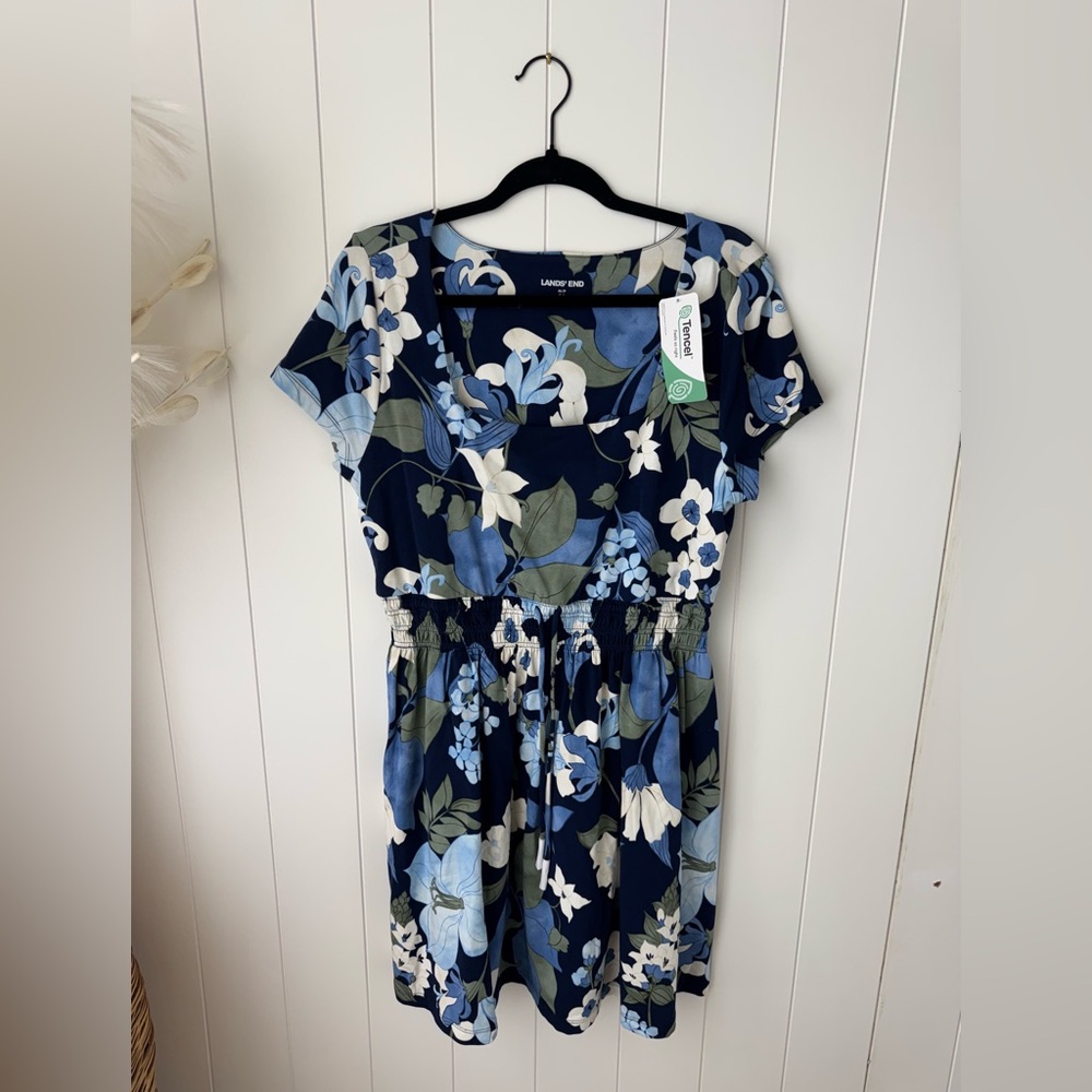 Lands' End Women's Cotton Modal Smocked Waist Dress Medium Petite